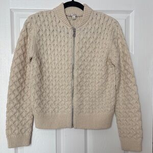 GAP Beige Zip-Up Cable Knit Cardigan